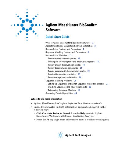 Agilent MassHunter BioConfirm Software Quick Start Guide - cover page