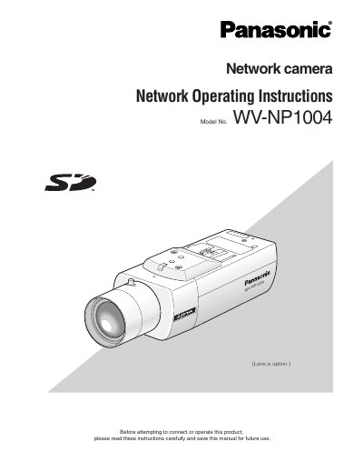 Panasonic WV-NP1004 Network Camera Operating Instructions
