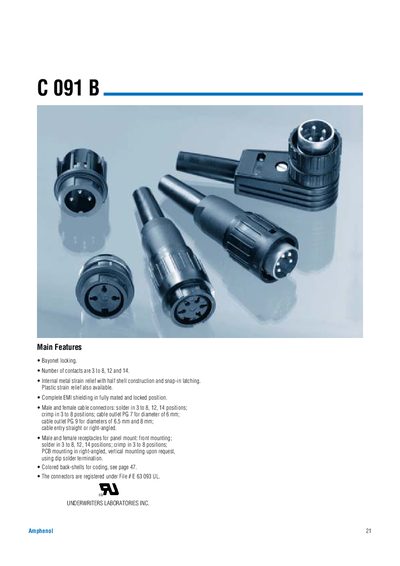 Amphenol C091B Connector Datasheet - cover page