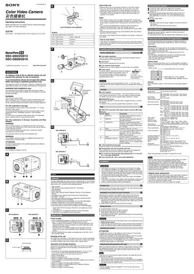 Sony SSC‑G923/G913 and SSC‑G928/G918 Color Video Camera Operating Instructions - cover page