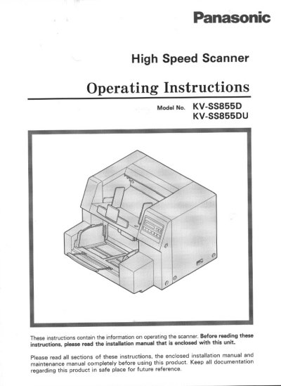 Panasonic KV-SS855D High Speed Scanner Operating Instructions