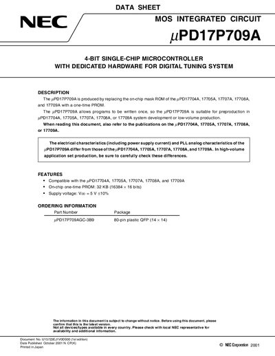 NEC uPD17P709A Datasheet - cover page