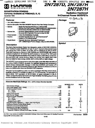 Harris 2N7287D Datasheet - cover page