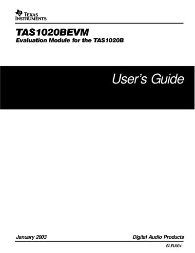 Texas Instruments TAS1020BEVM Evaluation Module User Guide - cover page