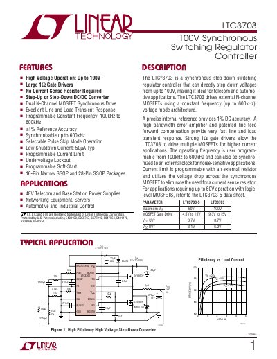 Linear Technology LTC3703 Datasheet - cover page