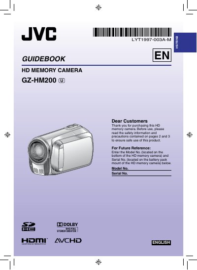 JVC GZ-HM200 HD Memory Camera Guidebook - cover page