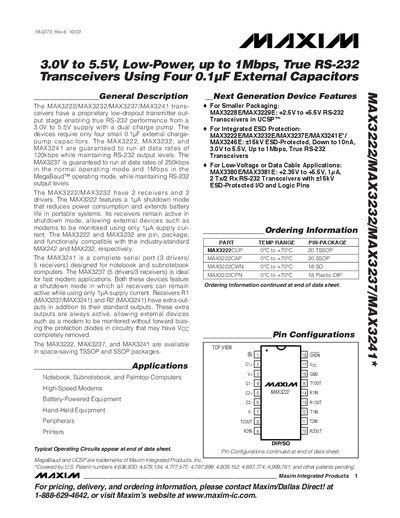 Maxim MAX3222/MAX3232/MAX3237/MAX3241 Datasheet - cover page