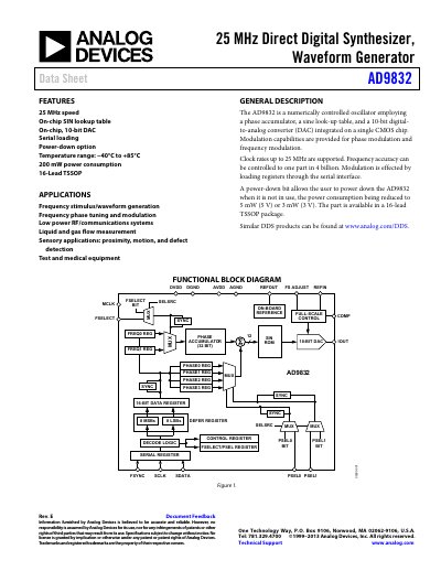Analog Devices AD9832 Direct Digital Synthesizer Data Sheet