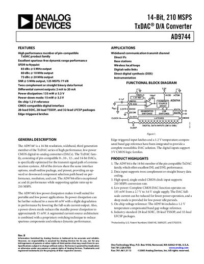 Analog Devices AD9744 Product Handbook - cover page