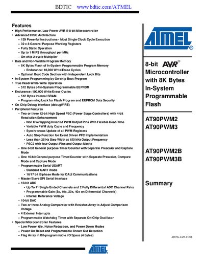 ATMEL AT90PWM2/AT90PWM3/AT90PWM2B/AT90PWM3B Manual(1)(1) - cover page