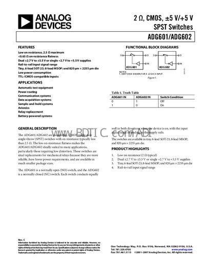 Analog Devices ADG601/ADG602 Datasheet - cover page