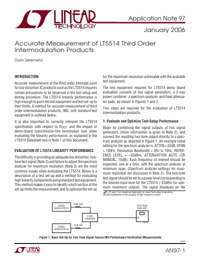 Linear Technology AN97-1 Accurate Measurement of LT5514 Third Order Intermodulation Products Application Note - cover page
