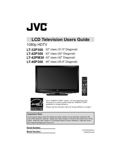 JVC LT-32P300/42P300/42PM30/46P300 HDTV User's Guide - cover page