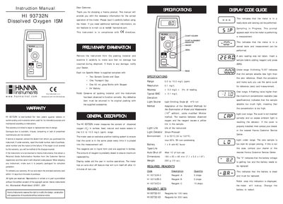 Hanna Instruments HI 93732N Dissolved Oxygen ISM Instruction Manual - cover page