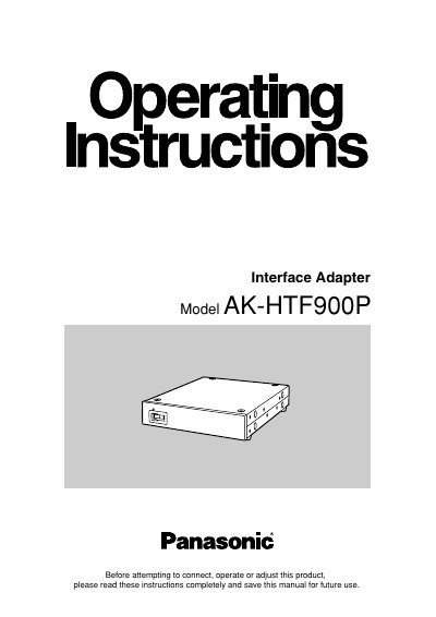 Panasonic AK-HTF900P Interface Adapter User Manual - cover page