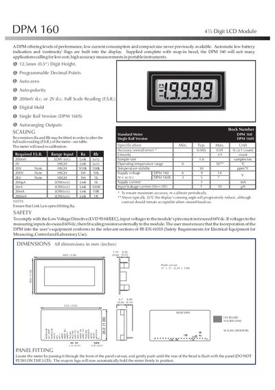 Lascar DPM 160 4½ Digit LCD Module Datasheet - cover page