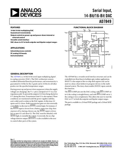 ANALOG DEVICES Serial Input 14-Bit/16-Bit DAC AD7849 Manual - cover page