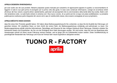 Aprilia Tuono R Factory I-D User Manual - cover page