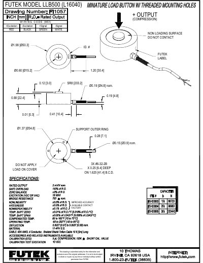 FUTEK LLB500 (L16040) Support Outer Ring Sensor Data Sheet - cover page