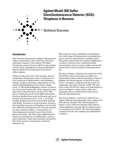 Agilent Model 355 Sulfur Chemiluminescence Detector Technical Overview - cover page
