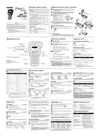 Brother P-touch GL-100 User's Guide - cover page