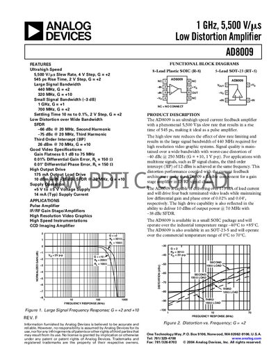 Analog Devices AD8009 Datasheet - cover page