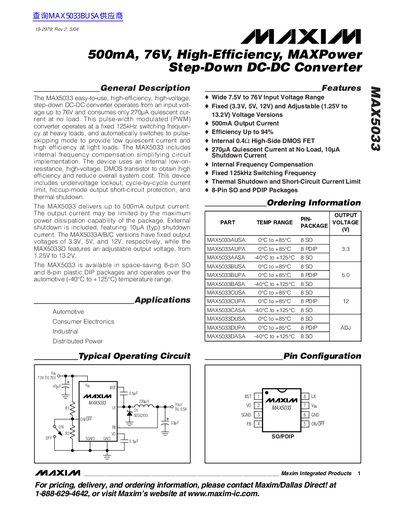 MAXIM MAX5033 Step-Down DC-DC Converter Datasheet - cover page