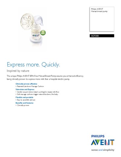 Philips AVENT SCF300 Manual Breast Pump User Manual - cover page