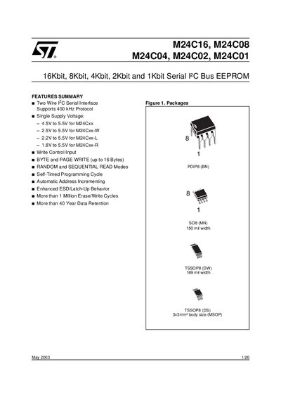 ST M24C16 M24C08 M24C04 M24C02 M24C01 handbook(1) - cover page