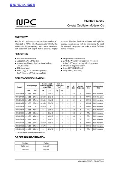 Nippon Precision Circuits SM5021 Series Crystal Oscillator Module ICs Datasheet - cover page
