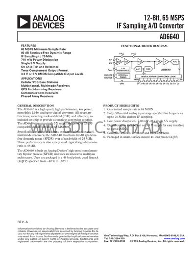 Analog Devices AD6640 Datasheet - cover page