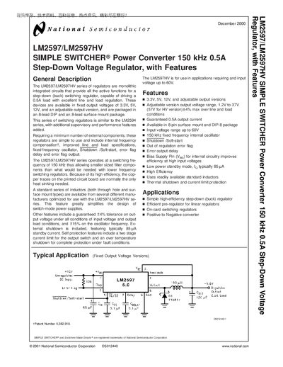 National Semiconductor LM2597/LM2597HV Datasheet - cover page