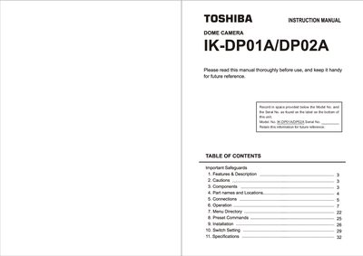 Toshiba IK-DP01A/DP02A Dome Camera Instruction Manual - cover page