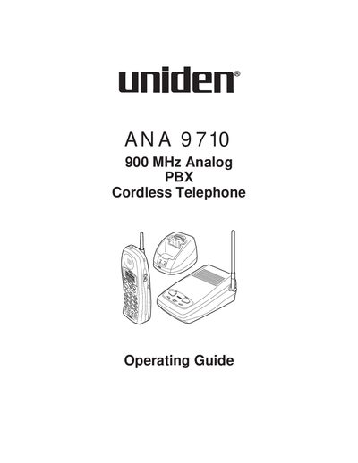 Uniden ANA 9710 900 MHz Analog PBX Cordless Telephone Operating Guide - cover page