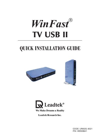 WinFast LR6020 LR6021 TV USB II Quick Installation Guide