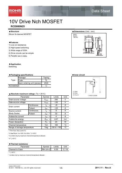 ROHM RCD080N25 Manual - cover page
