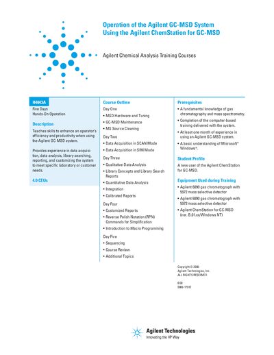 Agilent H4043A GC-MSD Operation Handbook - cover page
