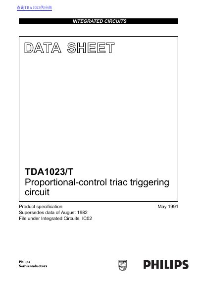 Philips TDA1023/T Proportional-control Triac Triggering Circuit Datasheet - cover page