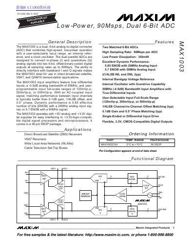 MAXIM MAX1003 Dual 6-Bit ADC Datasheet - cover page