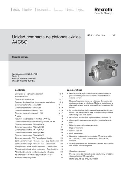 Bosch Rexroth A4CSG Axial Piston Unit Manual - cover page