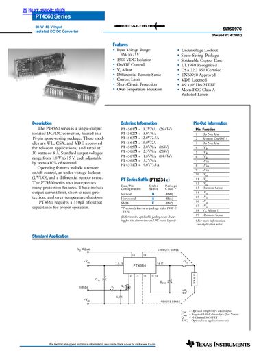 Texas Instruments PT4560 Series Isolated DC/DC Converter Datasheet - cover page