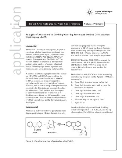Agilent 1100 Series Automated On-line Derivatization Electrospray LC/MS Analysis of Anatoxin-a - cover page