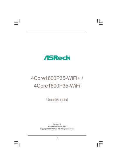 ASRock 4Core1600P35-WiFi+ Motherboard User Manual - cover page