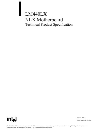 Intel LM440LX NLX Motherboard Technical Product Specification - cover page
