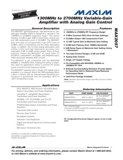 Maxim MAX2057 Variable-Gain Amplifier Datasheet