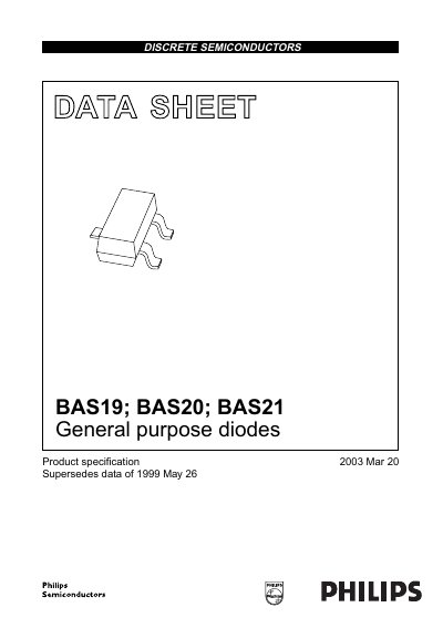 Philips BAS19/BAS20/BAS21 General Purpose Diodes Datasheet - cover page