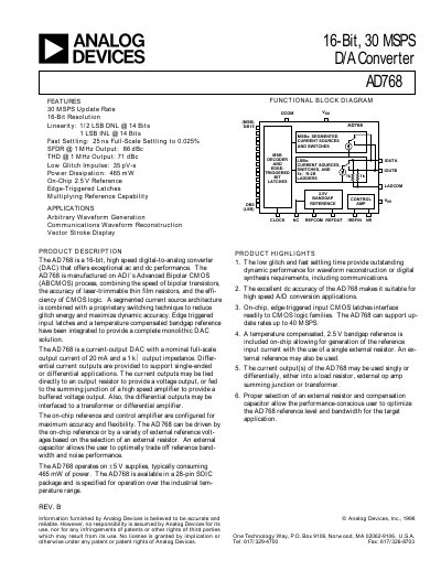 Analog Devices AD768 Datasheet Rev B - cover page