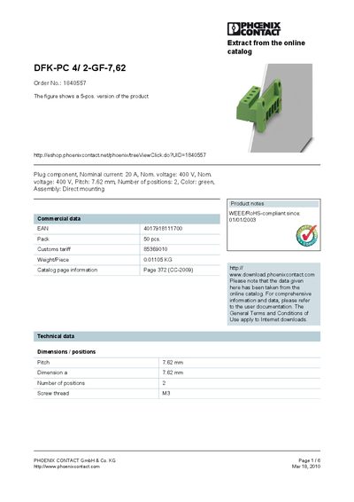 Phoenix Contact DFK-PC 4/2-GF-7,62 Datasheet - cover page