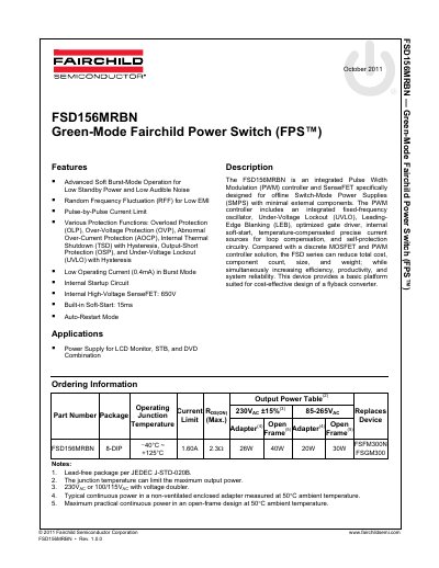 Fairchild FSD156MRBN PWM Controller Datasheet - cover page