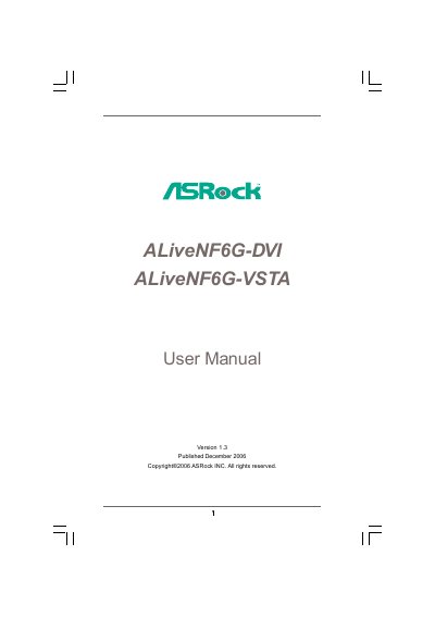 ASRock ALiveNF6G-DVI / ALiveNF6G-VSTA User Manual - cover page